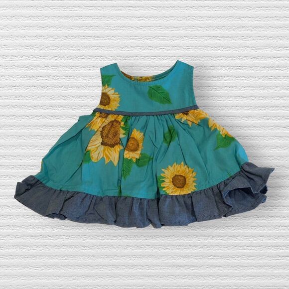 Eleanor Rose Fall Sunflowers Emma Swing Top 3 Month Blue Yellow - Picture 1 of 3